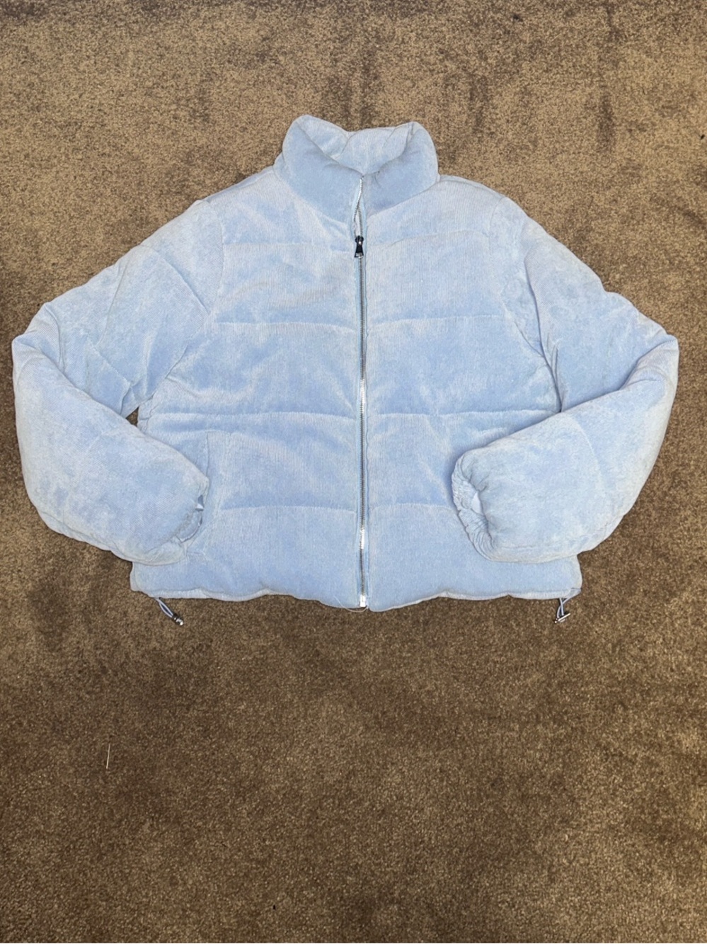 Cozy Plush Light Blue Puffer Jacket with High Collar